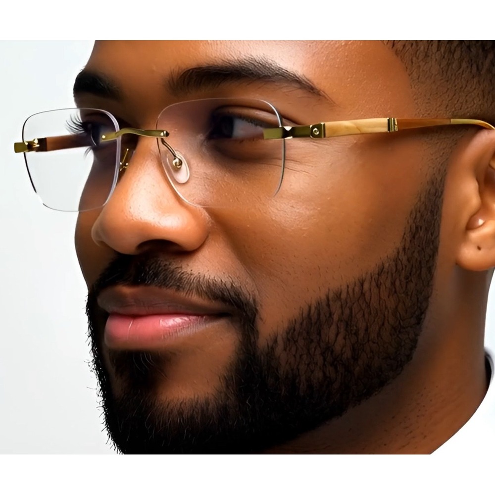 Mens Rimless Square Gold Frame Clear Lens Eyeglasses Fashion Glasses Chic Shades